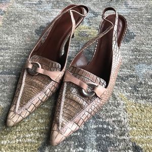 Pink Silver Metallic Faux Reptile Slingback